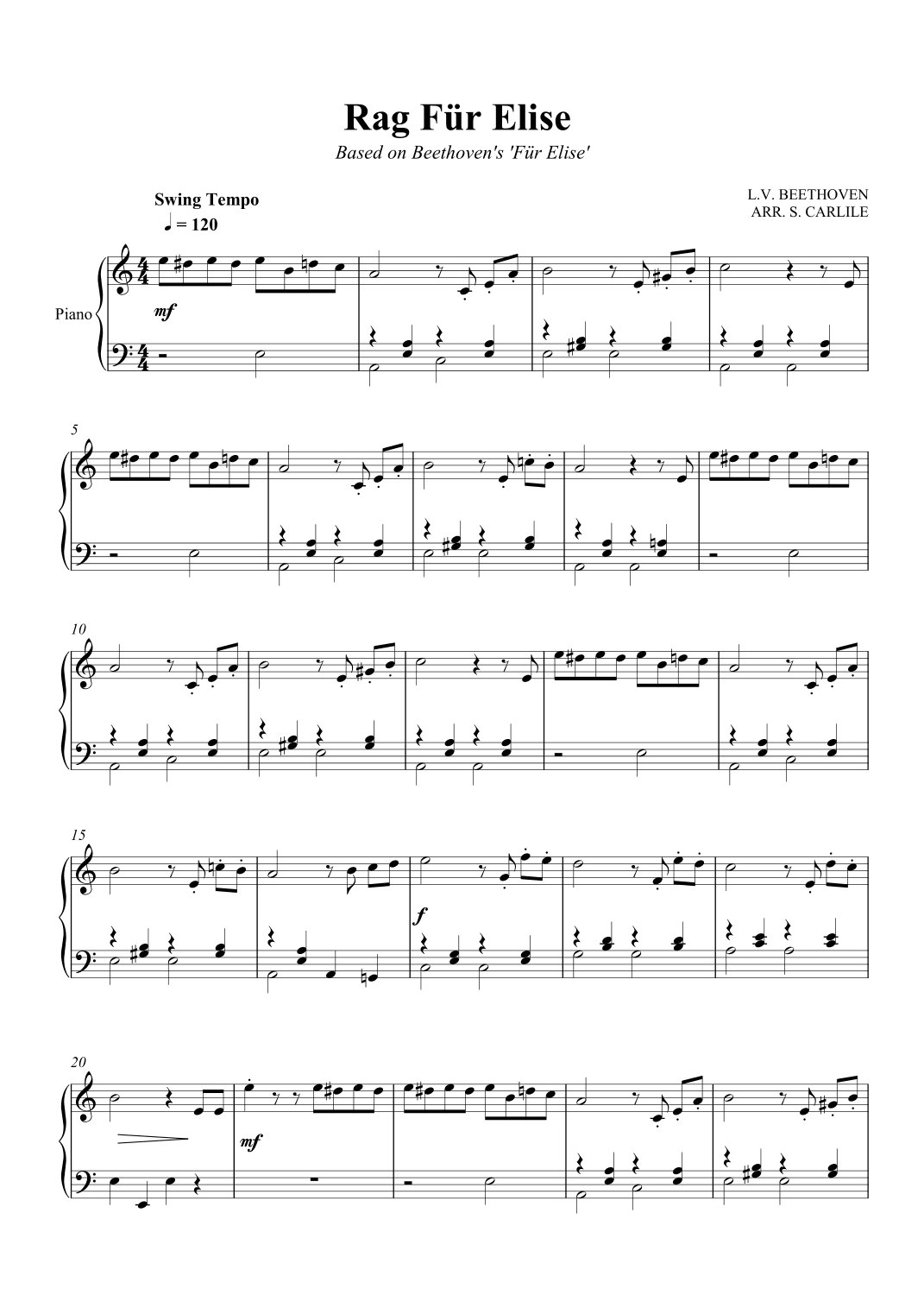 Rag Fur Elise (Based on Beethoven's Für Elise) (arr. SCMusic)