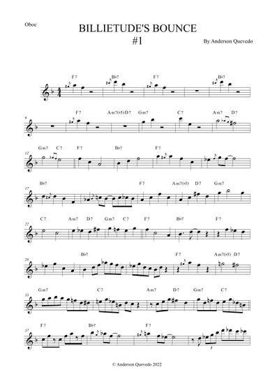 Billietude's Bounce #1 for Oboe - Easy Intermediate Blues/Jazz Original Etude