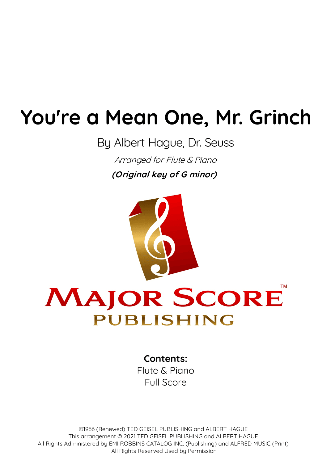 You're A Mean One, Mr. Grinch (arr. MAJOR SCORE PUBLISHING TM.)