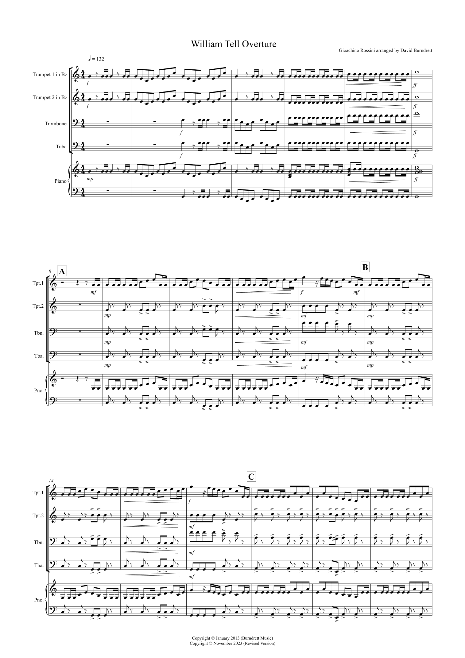 William Tell Overture for Brass Quartet (arr. David Burndrett)