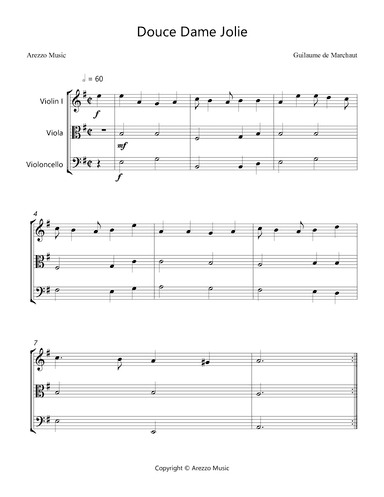 Douce Dame Jolie - String Trio (arr. Arezzo Music)
