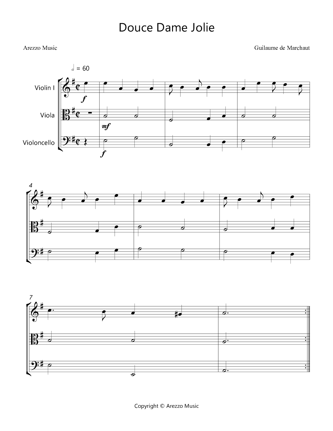 Douce Dame Jolie - String Trio (arr. Arezzo Music)