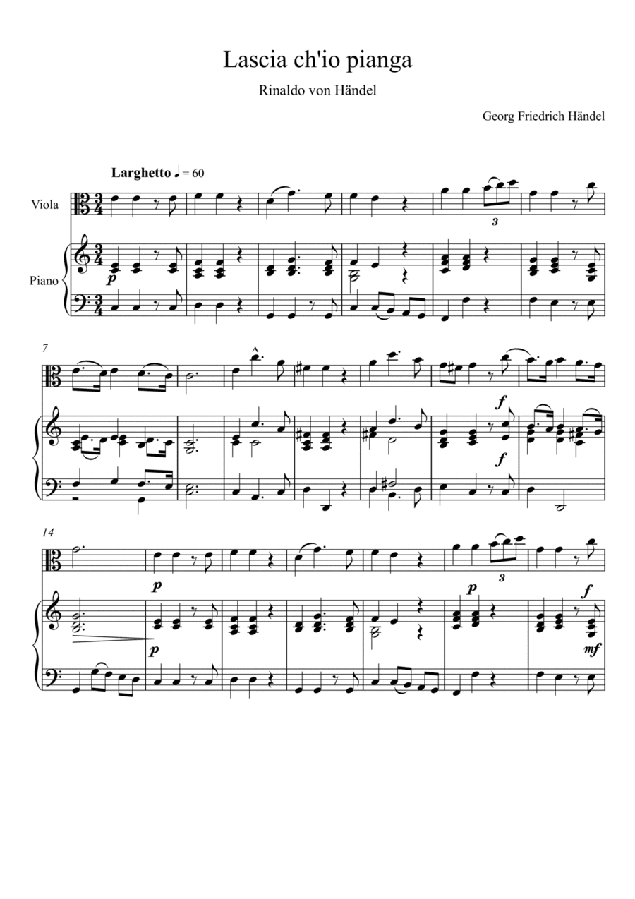 Georg Friedrich Handel - Lascia ch'io pianga (Viola Solo) (arr. André Laitano)