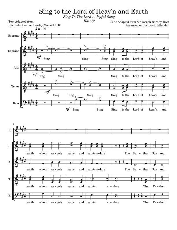 Sing to the Lord  of Heav'n and Earth - Sing to the Lord a Joyful Song