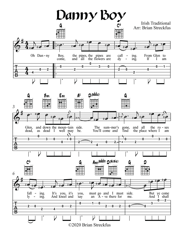 Danny Boy (Tablature + Sheet Music) (arr. Brian Streckfus)