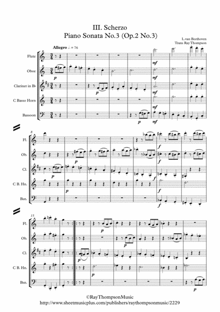 Beethoven: Piano Sonata No.3 Op.2 No.3 Mvt.III Scherzo - wind quintet (arr. Ray Thompson)