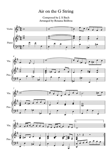 Aria on the G String Bach Violin (Flute) & Piano (arr. Roxana Belibou)