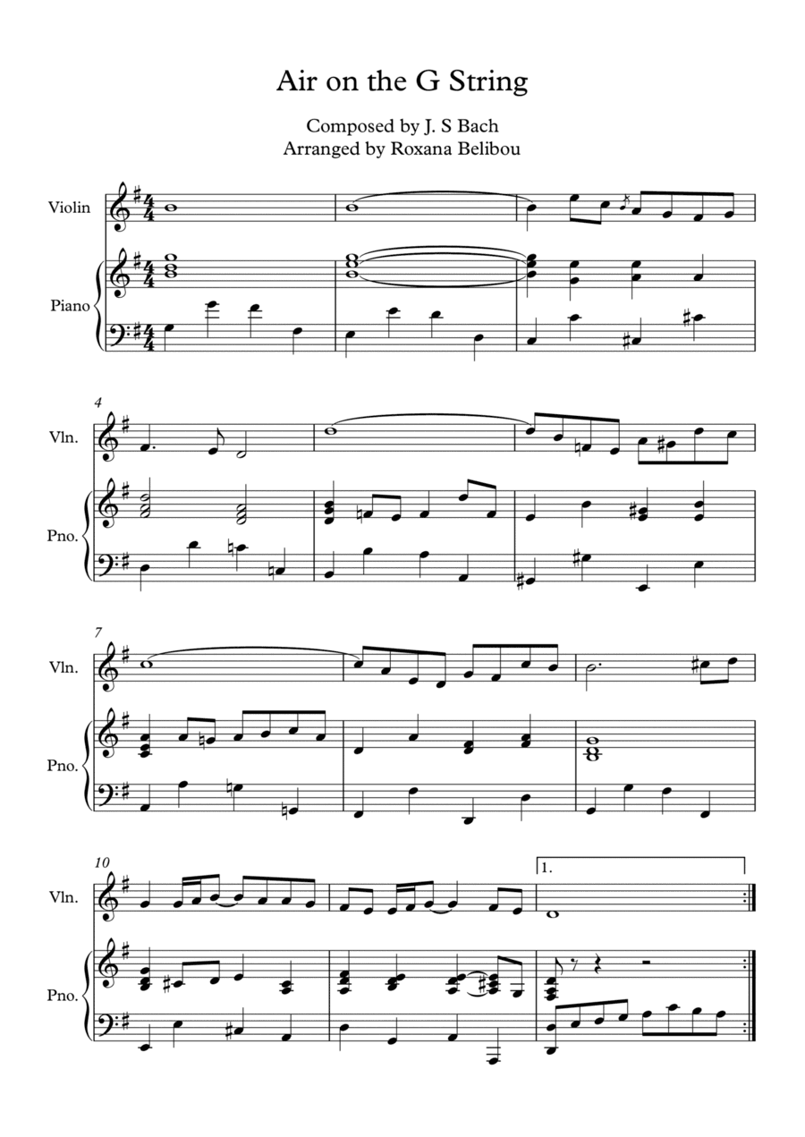 Aria on the G String Bach Violin (Flute) & Piano (arr. Roxana Belibou)