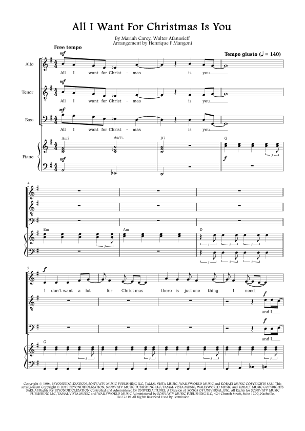 All I Want For Christmas Is You (arr. Henrique F Mangoni)