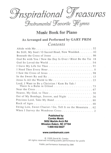 Inspirational Treasures - Instrumental Favorite Hymns - Music Book for Piano (arr. Gary Prim)