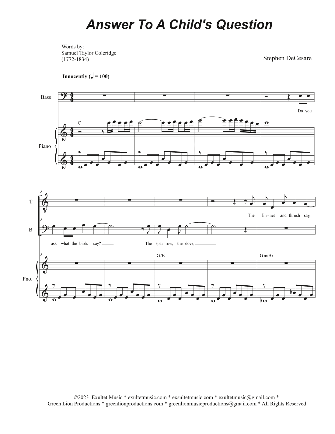 Answer To A Child's Question (2-part choir - (TB)