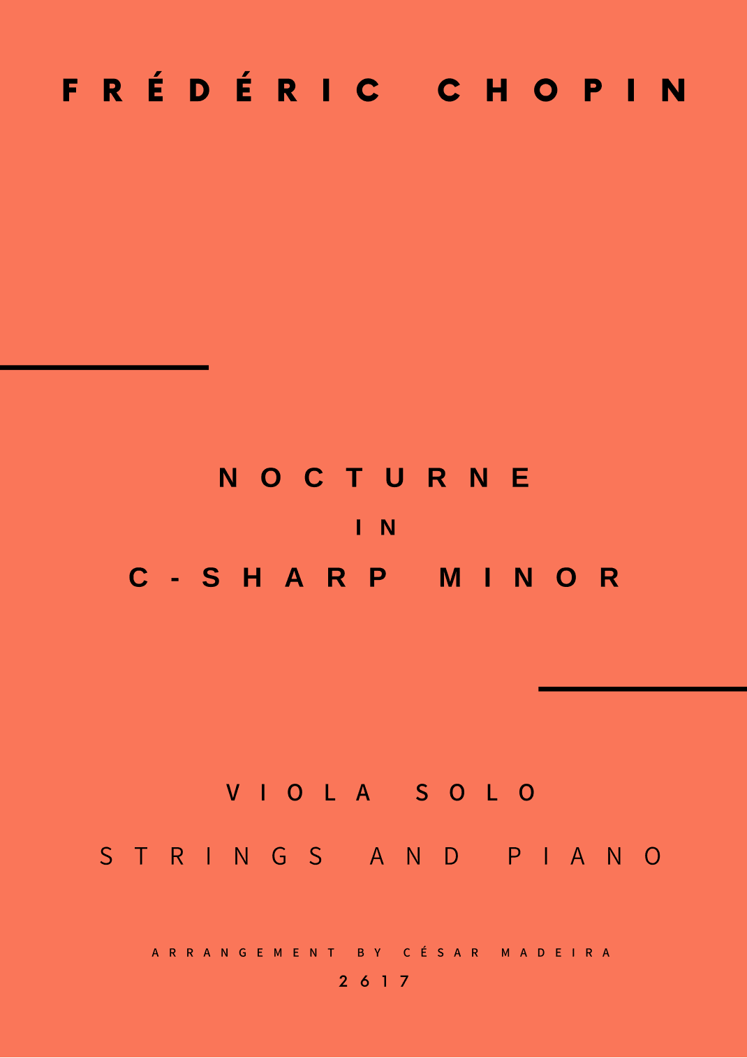 Nocturne No.20 in C Sharp minor - Viola Solo, Strings and Piano (Full Score and Parts) (arr. César Madeira)