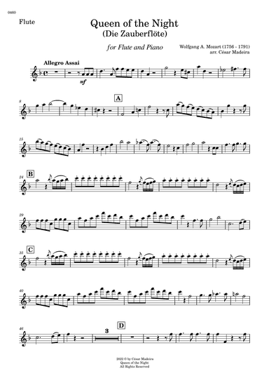 Queen of the Night Aria - Flute and Piano (Individual Parts) (arr. César Madeira)