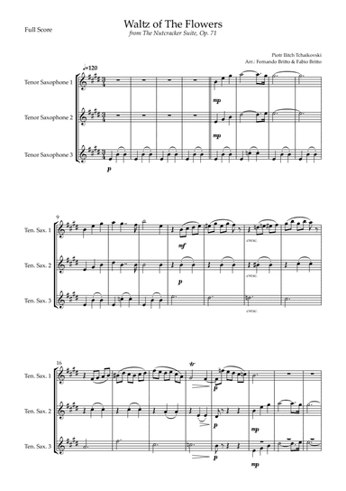Waltz of The Flowers - from Nutcracker (P. I. Tchaikovsky) for Tenor Saxophone Trio (arr. Fernando Britto, Fabio Britto)