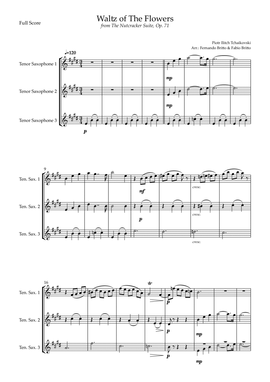 Waltz of The Flowers - from Nutcracker (P. I. Tchaikovsky) for Tenor Saxophone Trio (arr. Fernando Britto, Fabio Britto)