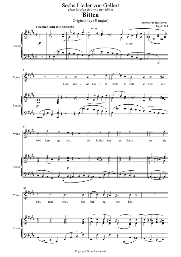 Bitten (Prayer)  in E major (Original key) (arr. Score Animations)