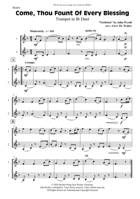 Come, Thou Fount Of Every Blessing (arr. Gert Th. Walter)