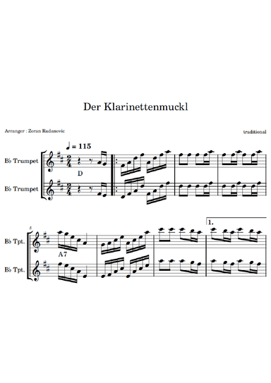 Der Klarinettenmuckl - for Bb trumpet duet (arr. Zoran Radanovic)