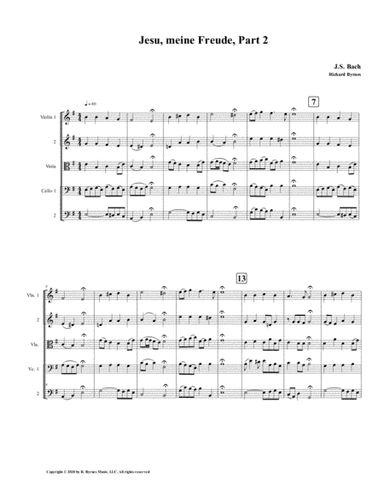 Jesu, meine Freude - Part 2, by J.S. Bach for String Quintet (arr. Richard Byrnes)