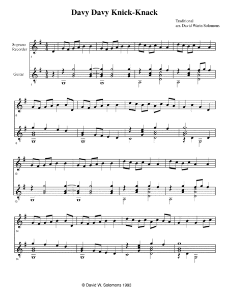 Davy Davy Knick Knack for recorder and guitar (arr. David Warin Solomons)