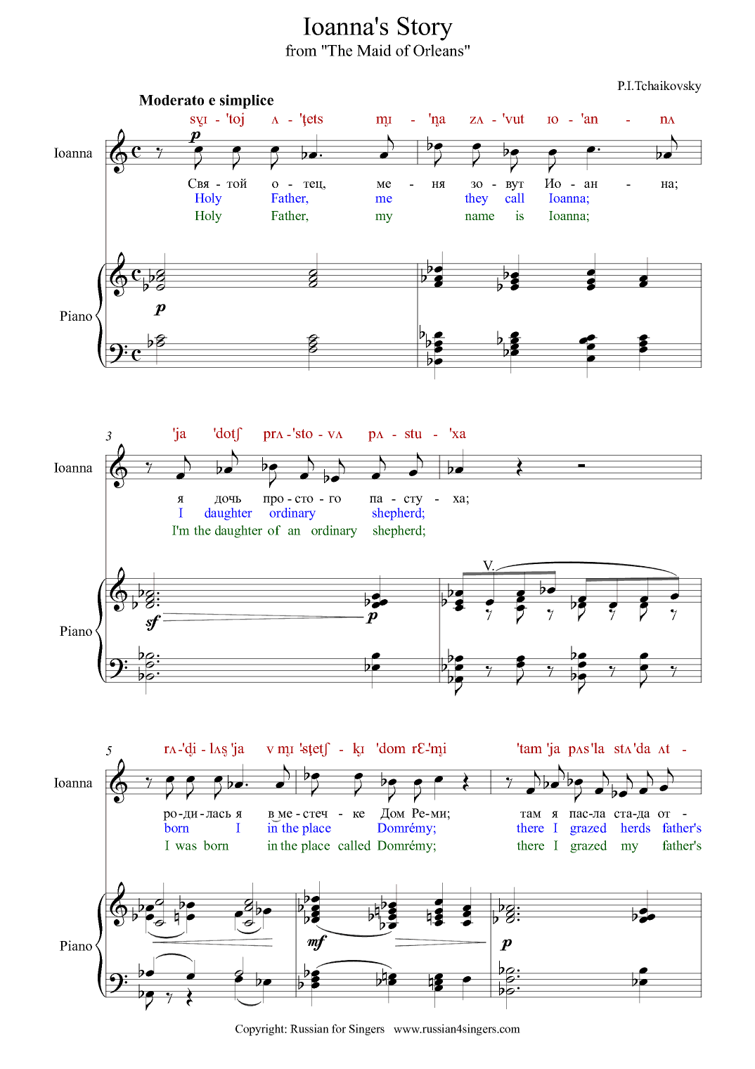 "The Maid of Orleans": "Ioanna's Story". DICTION SCORE w IPA & translation (arr. Russian for Singers)