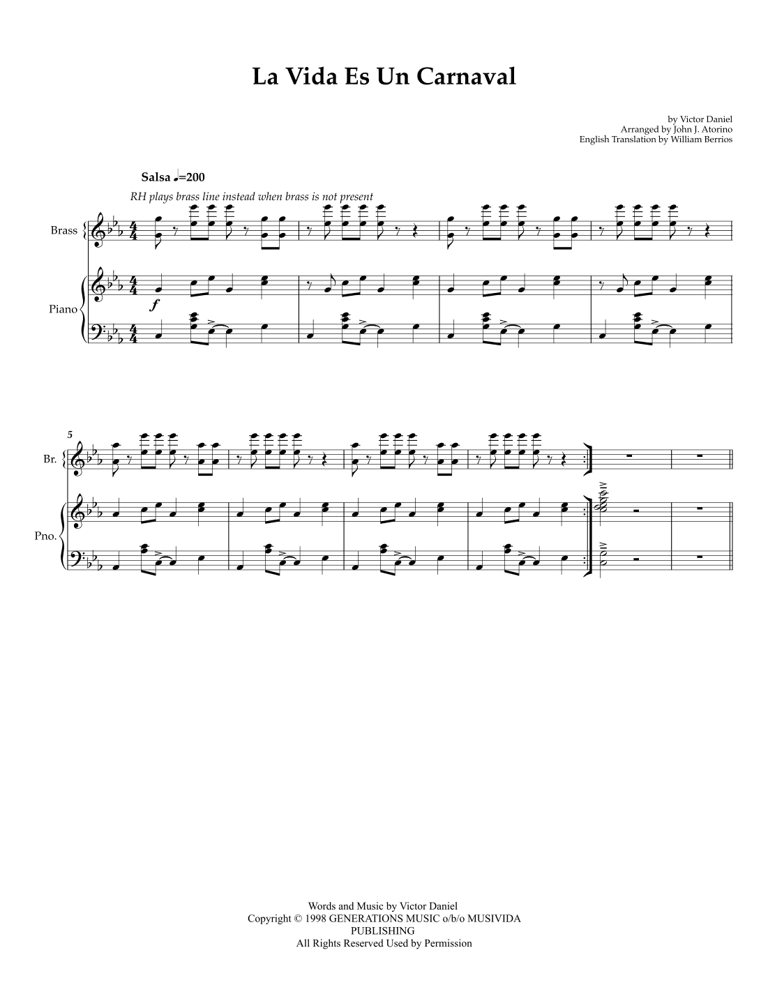 La Vida Es Un Carnaval (arr. John J. Atorino)