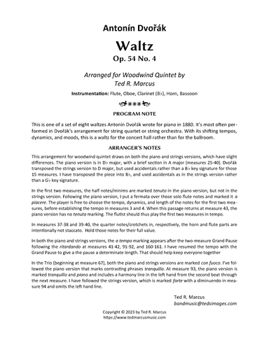 Waltz Op. 54 No. 4 for Woodwind Quintet (arr. Ted R. Marcus)