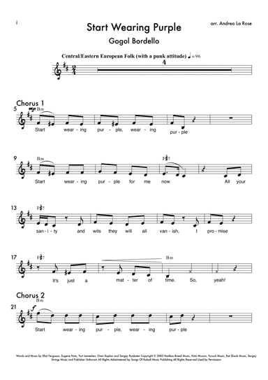 Start Wearing Purple (arr. Andrea La Rose)