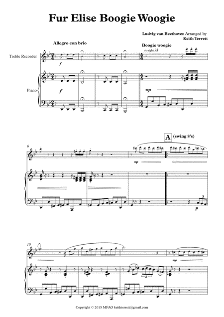 Für Elise Boogie Woogie for Treble Recorder & Piano (arr. Keith Terrett)