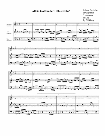 Allein Gott in der Hoeh sei Ehr' (arrangement for 3 recorders) (arr. Gil Garty)