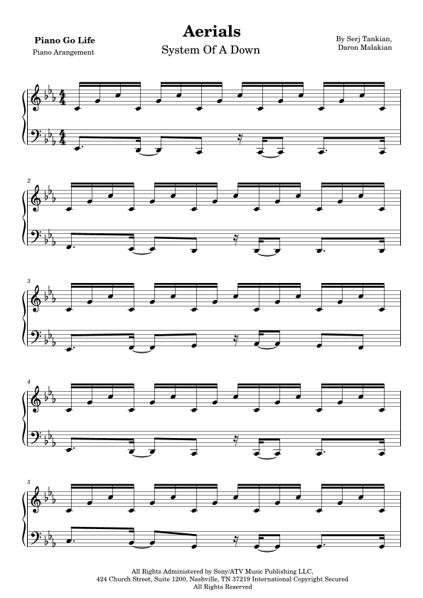 Aerials (arr. Piano Go Life)