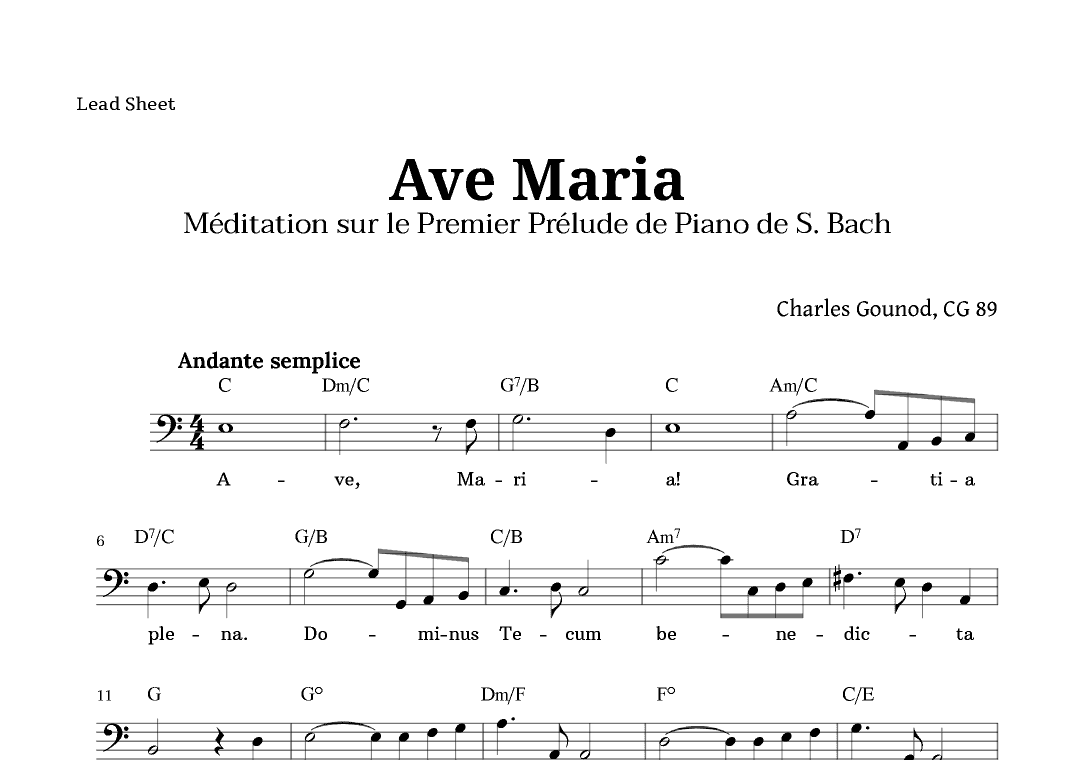 Ave Maria by Gounod Lead Sheet (Low Voice) (arr. Langanho)