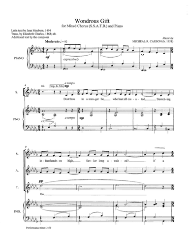 Wondrous Gift - SSATB & Piano