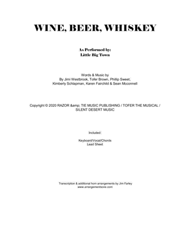 Wine, Beer Whiskey (arr. Jim Farley www.arrangementsone.com)