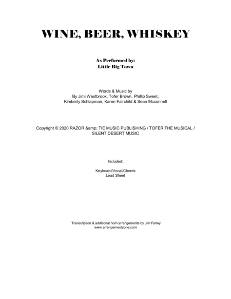 Wine, Beer Whiskey (arr. Jim Farley www.arrangementsone.com)