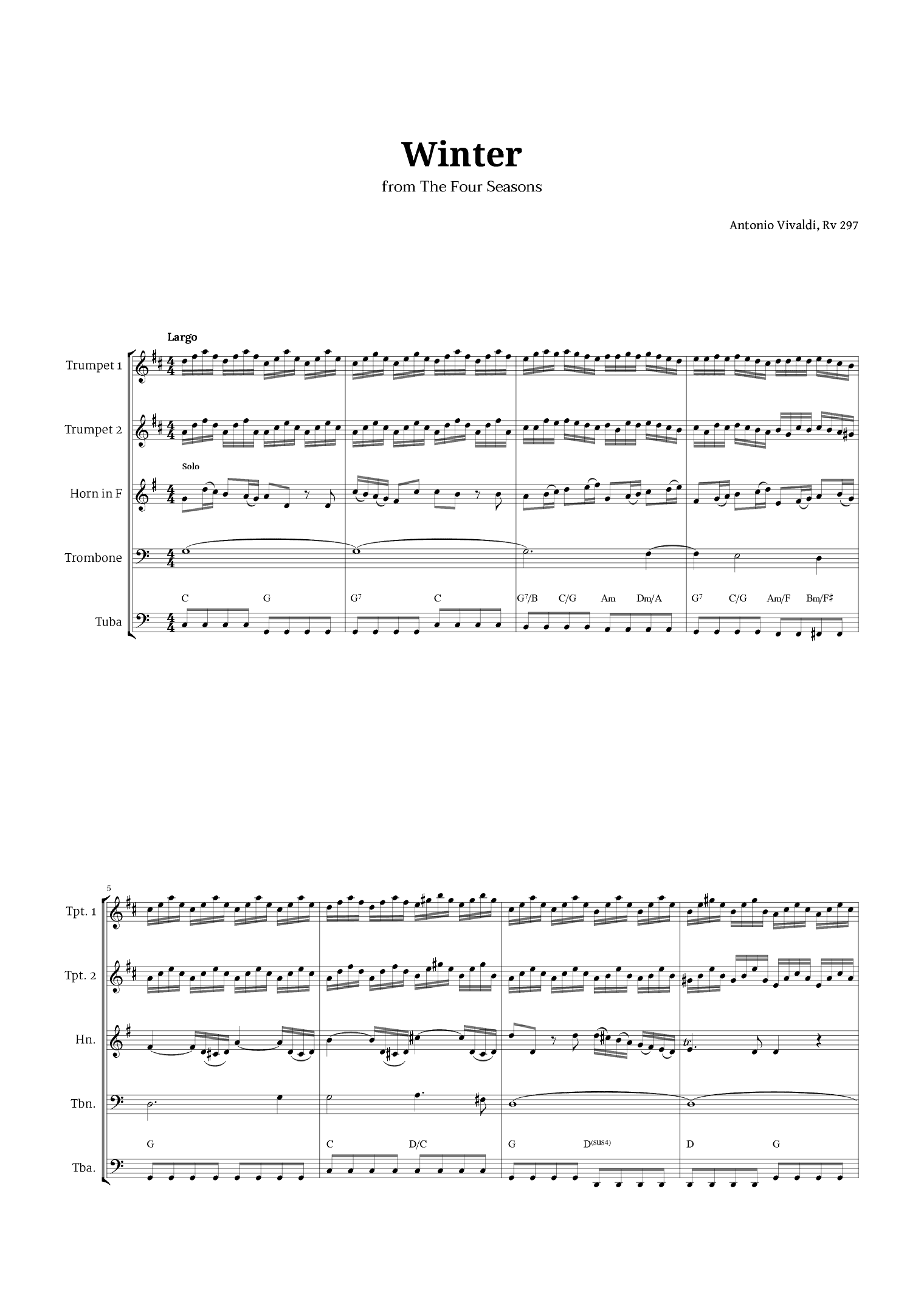 Largo from Winter by Vivaldi for Brass Quintet with Chords (arr. Langanho)