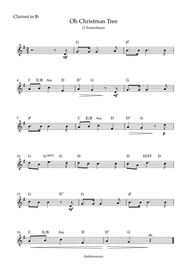Oh Christmas Tree (O Tennenbaun) - Clarinet Bb (arr. Jefferson Sini)