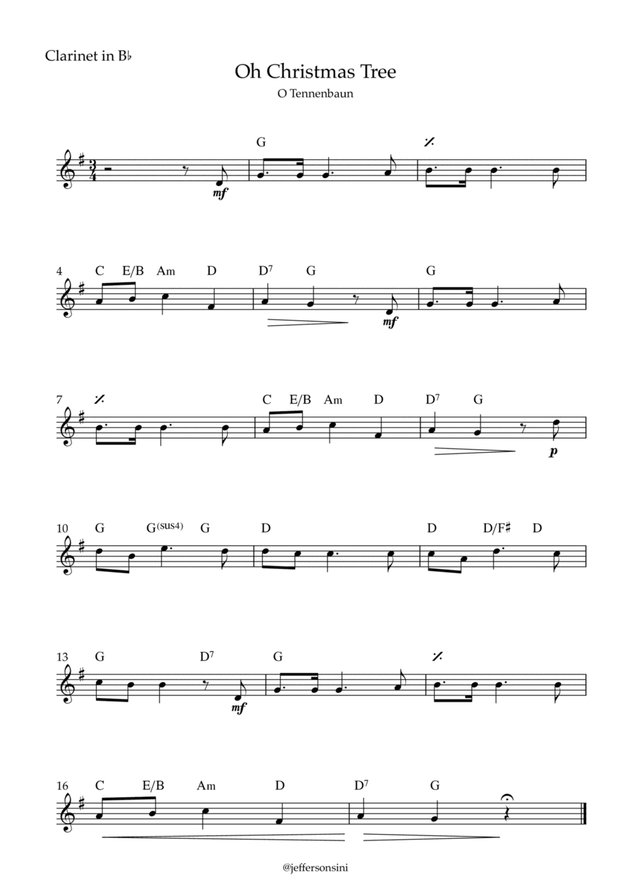 Oh Christmas Tree (O Tennenbaun) - Clarinet Bb (arr. Jefferson Sini)