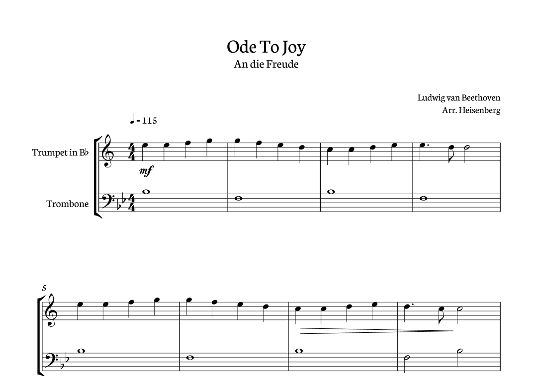 Ode to Joy for trumpet and trombone. (arr. Heisenberg)