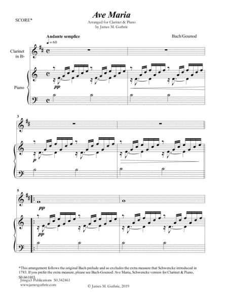 Bach-Gounod: Ave Maria for Clarinet & Piano (arr. James M. Guthrie, ASCAP)