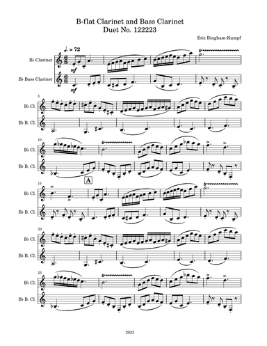 B-Flat Clarinet and Bass Clarinet Duet No.122223