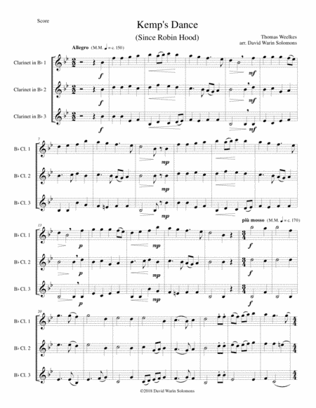 Kemp's Dance (Since Robin Hood) for 3 clarinets (arr. David Warin Solomons)