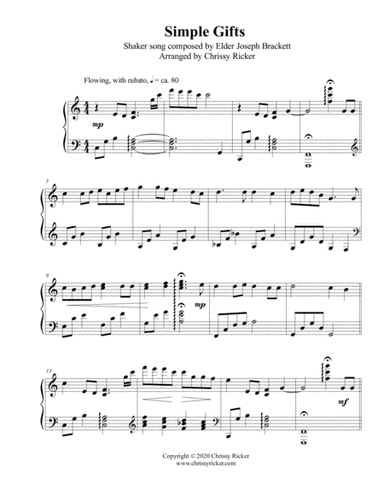 Simple Gifts - late intermediate piano (arr. Chrissy Ricker)