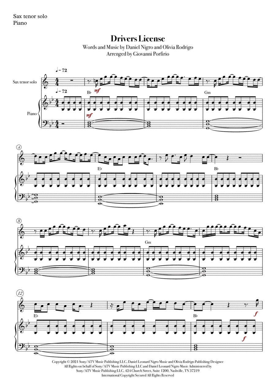 Drivers License (arr. Giovanni Porfirio)