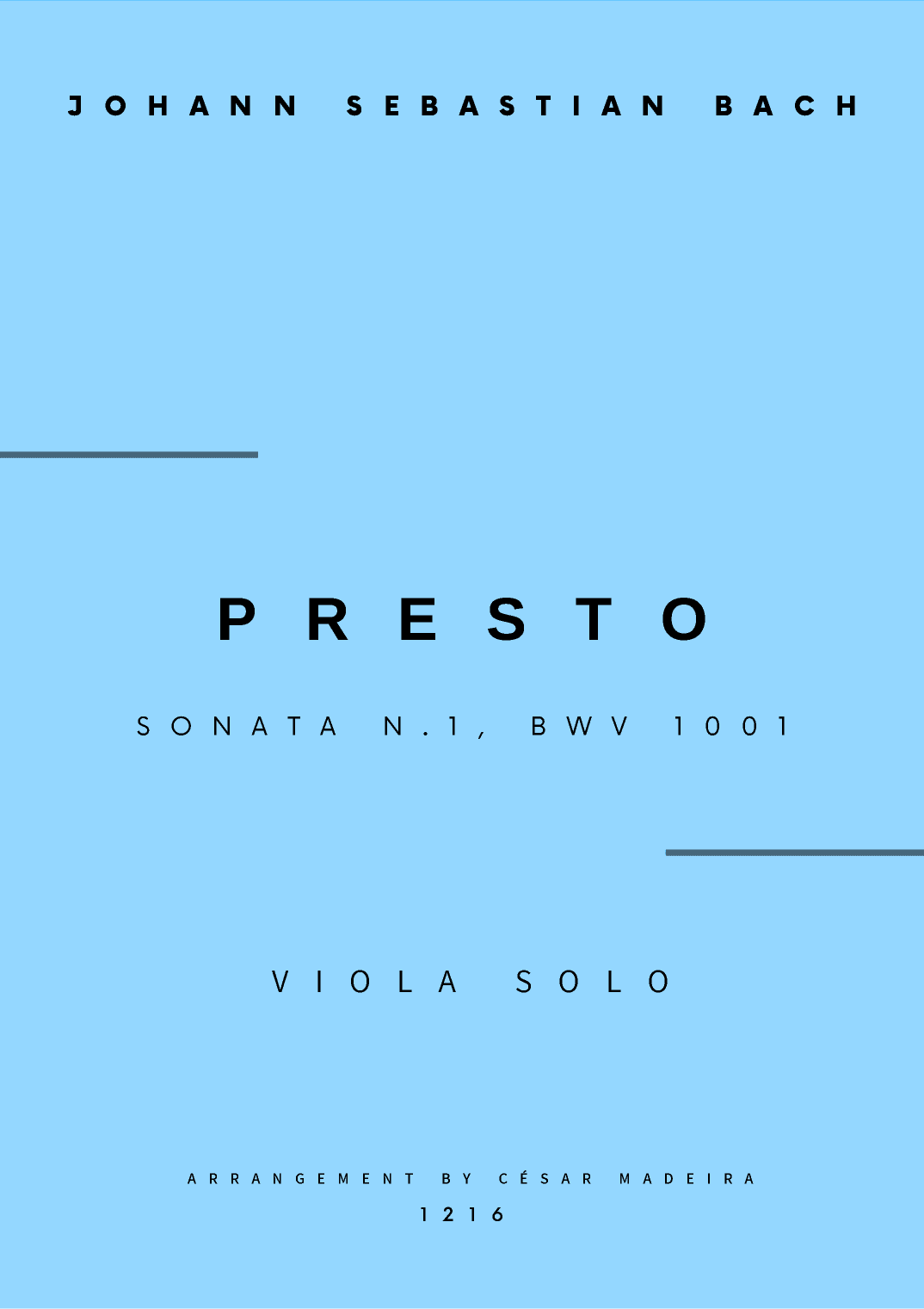 Presto from Sonata No.1, BWV 1001 - Viola Solo (Full Score) (arr. César Madeira)