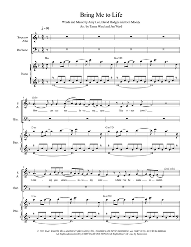 Bring Me To Life (arr. Tanna Ward and Jan Ward)