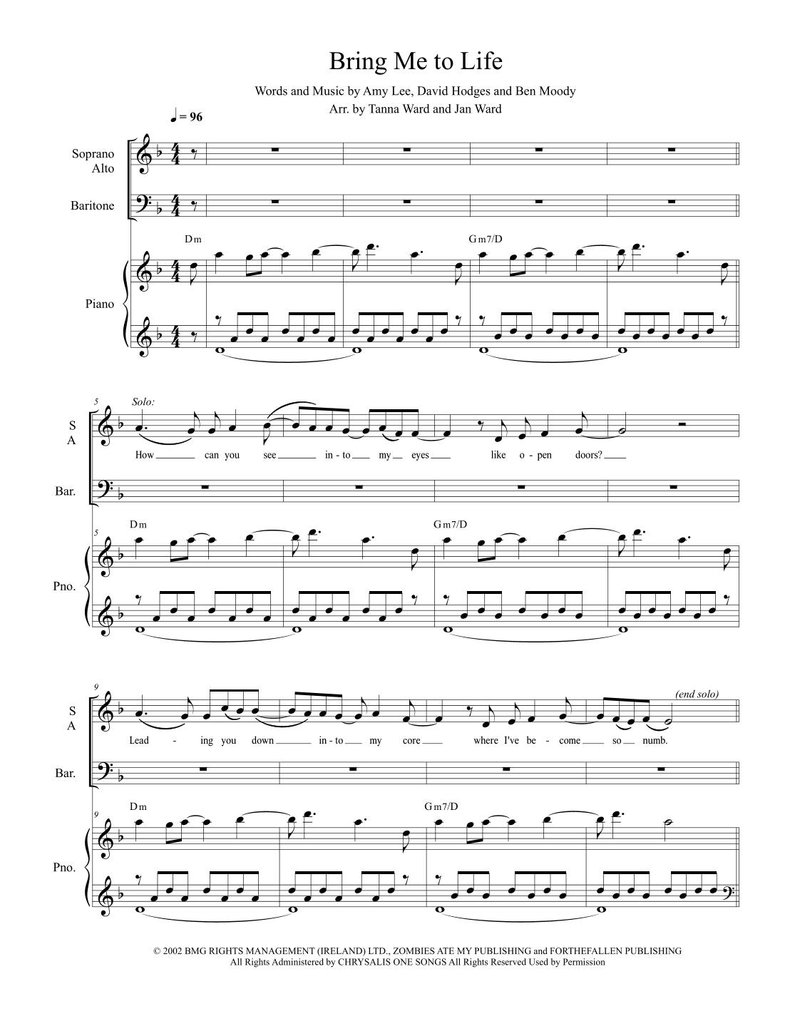 Bring Me To Life (arr. Tanna Ward and Jan Ward)