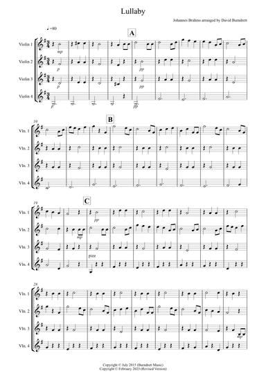 Brahms Lullaby for Violin Quartet (arr. David Burndrett)