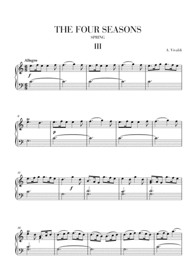 VIVALDI: The Four Seasons - Spring - 3rd mov. - Intermediate Piano (arr. Cadenza Editions)