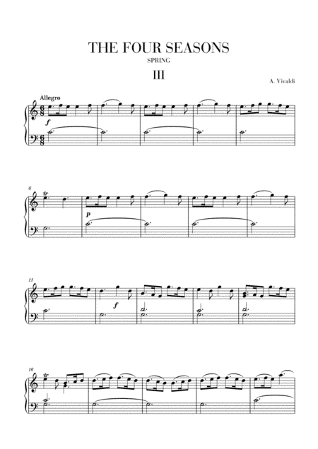 VIVALDI: The Four Seasons - Spring - 3rd mov. - Intermediate Piano (arr. Cadenza Editions)